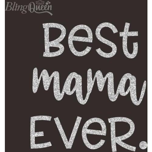 BlingQueen 12PCS/LOT Custom Iron On Transfers Glitter HTV Heat Transfers Vinyl Best Mama Ever Design