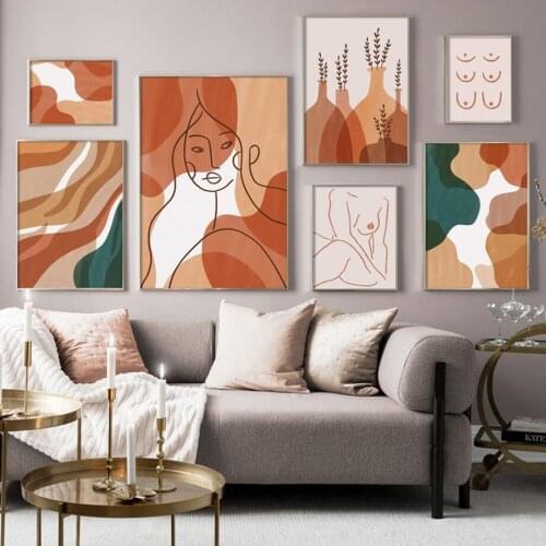 Bohemian Abstract Woman Nude Lines Rainbow Wall Art Canvas Painting Posters And Prints Living Room Decor Nordic Style Decoration