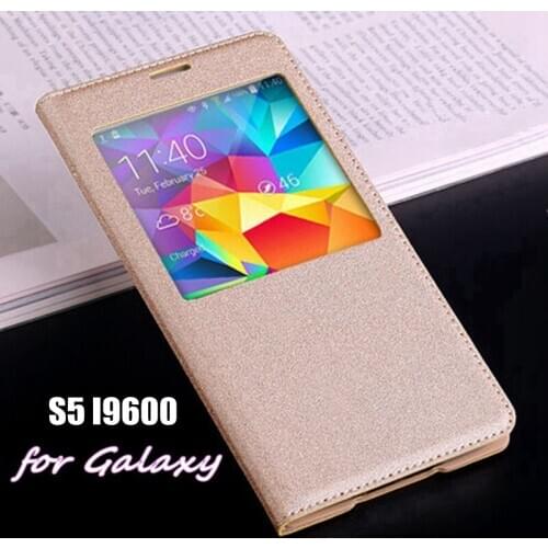 Auto Sleep Wake Flip Cover Smart View Battery Housing Case With Original Chip For Samsung Galaxy S5 I9600 G900 G900F G900H G900M