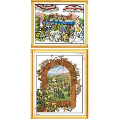 Flower World Chinese Needleworks Crafts 11CT14CT Scenery Printed Patterns Cross Stitch Kits DMC Fabric On Canvas Embroidery Sets