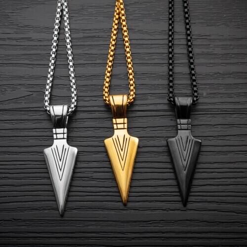 Sparta Spearhead Long Men Necklaces Pendants Chain Punk for Boyfriend Male Stainless Steel Jewelry Creativity Gift Wholesale