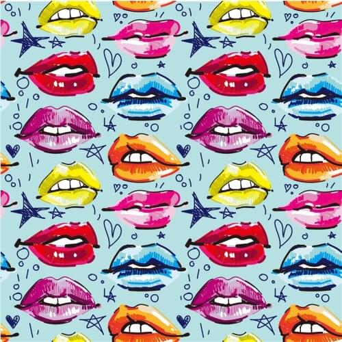 Spandex stretch swimsuit fabric custom printing cute color lip pattern cloth DIY handmade patchwork BB2