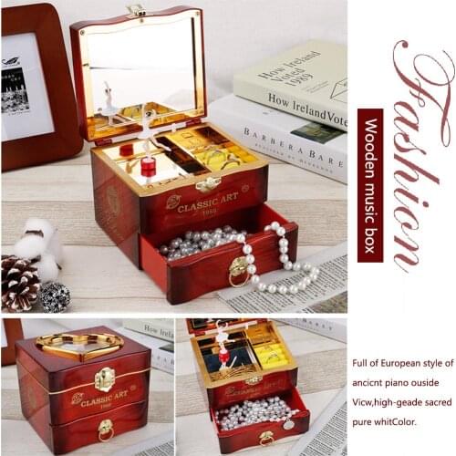Classic Romantic Rotating Dancer Piano Music Box Clockwork Plastic Metal Antique Jewelry Boxes Birthday Gift Toy Home Decoration