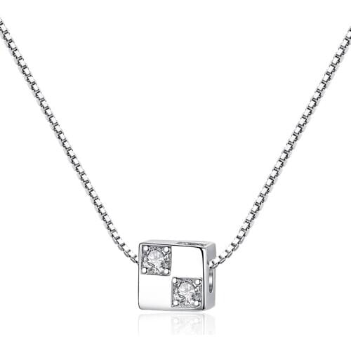 S925 Sterling Silver Rubiks Cube Three-dimensional Love Pendant Square AAA Zircon Small Square Womens Clavicle Necklace