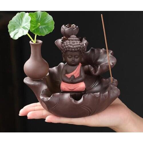Purple Sand Backflow Cone Incense Burner Indoor Aroma Burner Buddha Lotus Vase Creative Home Decor Friend Gift Accessories