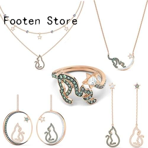 SWA Fashion Ladies Jewelry Charm Cattitude Collection Cat Jewelry Sets Ladies Earrings Necklaces Rings Romantic Jewelry Gift