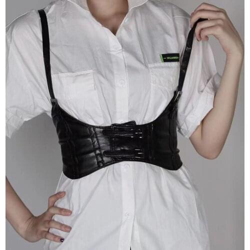 Fashion Ultra-Wide Sling Style Girl Girdle Pu Leather Elastic Corset Decorative Womens Dreasts With Shirt Skirts Belt