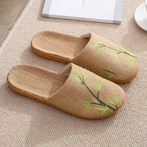 Summer New Mens Breathable Linen Slippers Home Indoor Embroidered Flax Sides Couples Fresh Foot Massage Hemp Sandals Shoes