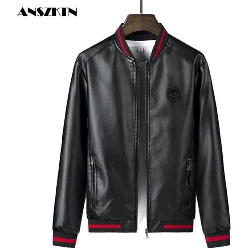 ANSZKTN New Arrivals Mens Slim Fit Leather Jackets Motorcycle Jacket PU Business Thick Warm Winter Biker Coats Windp