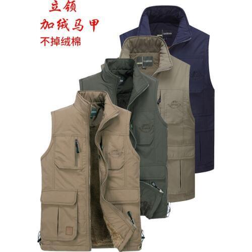 Autumn Winter Jackets Mens Outdoor Camping Trekking Sleeveless Vest Winter Fur Multi-pockets Warm Coat Waistcoat hombre