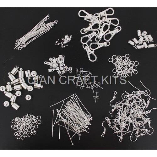 Excellent Craft Kits - Jewellery Making Starter Kit - Findings, Beads, Silver rhodium Plated combo sampler or specified colors