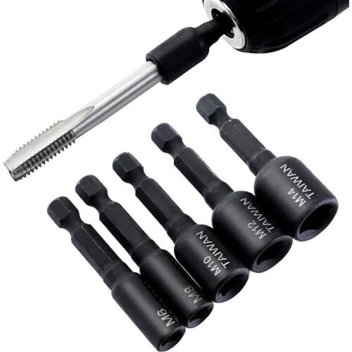 7pcs/set Screw Tap Socket Adapter 1/4" Hex Shank Square Driver Thread M4 M5 M6 M8 M10 M12 M14 Machine Wrench Impact Socket Set