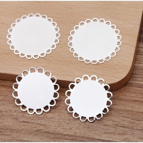 100 PCS 20mm-25mm Flat Brass Sheet Base Metal Silver Plated Lace Plate Tray DIY Jewelry Accessories