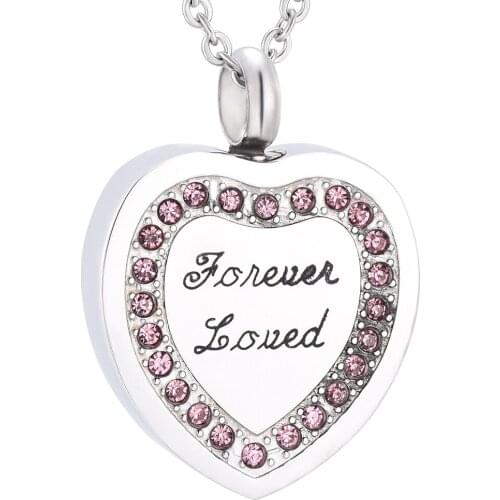 IJD9638 Love and Heart Shape Pendant Urn Necklace Crystal Keepsake Memorial Jewelry for Ashes Holder Pets/Human "Forever Loved"