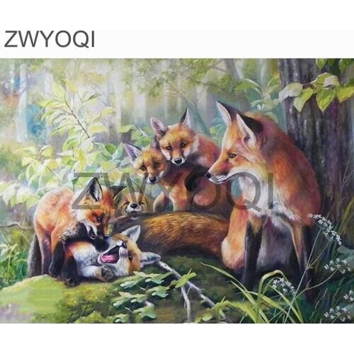 Full Round Diamond embroidery Fox animal 5D DIY Diamond painting Cross stitch Fox animal Full Square Diamond mosaic Fox animal