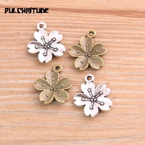 PULCHRITUDE 20pcs 17*20mm Two Color Flowers Charms Necklace Pendant Jewelry Accessory Making Man Women Retro Style Jewelry