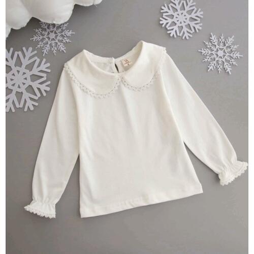 Toddler Girl Shirts Baby Girls White Doll Collar Long Sleeve Tops Cotton Fashion T Shirt For Baby Girls TShirt 1 2 3 4 5 6 Years