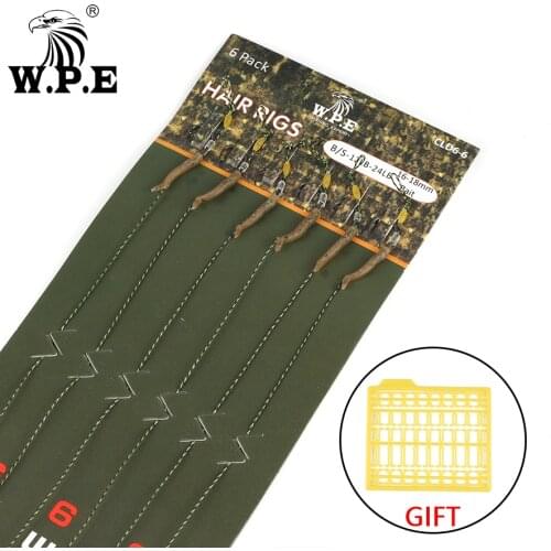 W.P.E Carp Fishing Hair Rigs 6pcs/pack Carp Fishing Hook Size 2#4#6# Ready Made Boilie Tied Carp Fishing Accessories Tackle