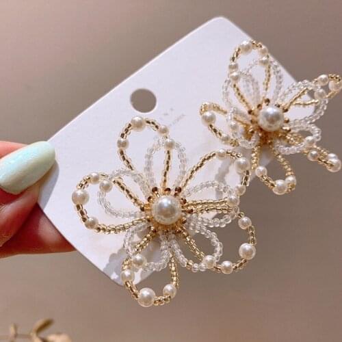 SHIFEEL 2021 Korea New fashion S925 silver Hollow Beads String Flower Pearl Big Earrings Women Hyperbole Temperament Jewelry