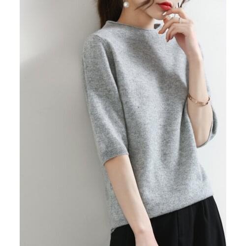 FRSEUCAG 21 new style 100% pure wool sweater womens round neck short-sleeved sweater loose knit pullover base cashmere sweater
