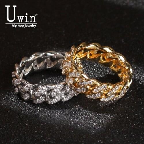 UWIN Cuban Rings Hiphop Wedding Party Jewerly 8mm Full Iced Out Cubic Zirconia Fashion Micro Pave Ring For Men Women