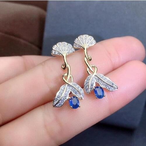 Gorgeous women silver earrings blue sapphire stud earrings 925 sterling silver jewelry real natural gem birthday New year gift