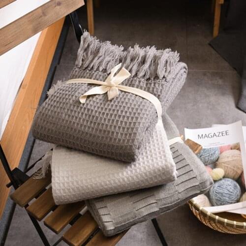 Waffle Fringe Knitted Blanket Muslin Summer Bedspreads Blankets Soft Warm Plaid Throw Large Thin And Light Leisure Nap Blanket