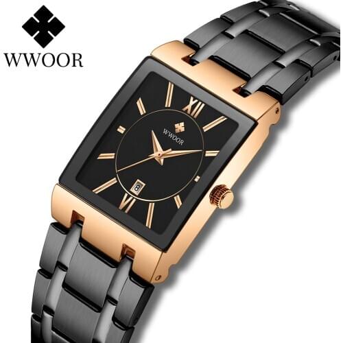 WWOOR Fashion Square Women Watches Top Brand Luxury Rose Gold Ladies Dress Quartz Wrist Watches Gifts For Women Relogio Feminino