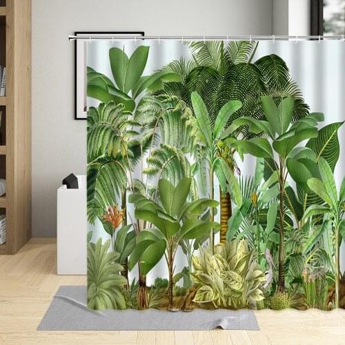Tropical Rainforest Leaf Palm Shower Curtains Monstera Green Plant Frabic Waterproof Polyester Bathroom Curtain Decor With Hooks