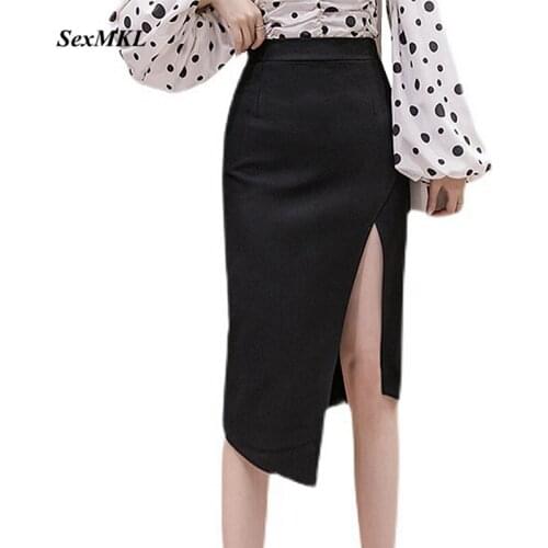 Faldas Mujer Moda 2021 Fashion Elastic Pencil Skirt High Waist Sexy Black Skirt Women Bodycon Elegant Zipper Long Midi Skirts