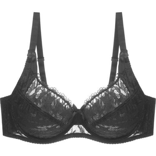 YANDW women black mesh bras lace bralette embroidery bow transparent underwire sexy lingerie bra floral 36D 38D 40D 42D 44D BH