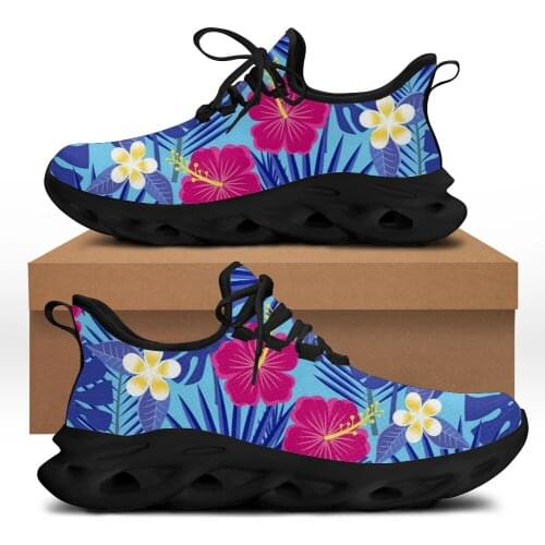 INSTANTARTS Pretty Tropical Oil Palm Leaves and Frangipani Printed Flat Shoes for Women 2021 Lace up Mesh Swing Sneakers Hot