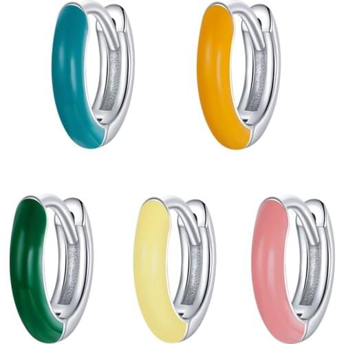 1 Piece Silver Black Hoop Earrings for Women 100% 925 Sterling Silver Enamel Drop Oil Earring Party Jewelry EFE488