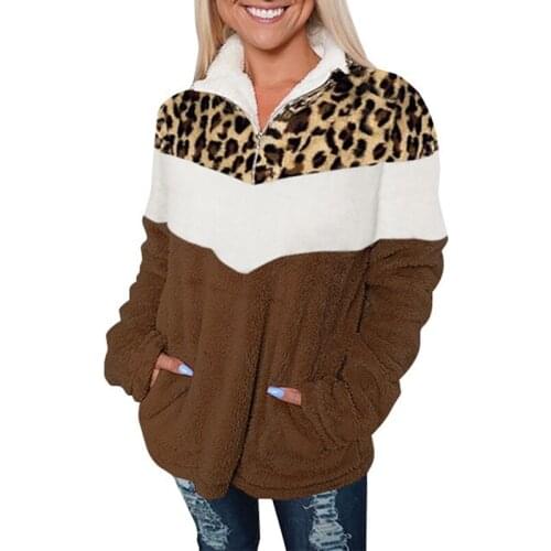 Winter Clothes Women Casual Full Leopard Turn-down Collar Zipper Woman Jacket Clothes Long Sleeve Coat Women Crop Jacket