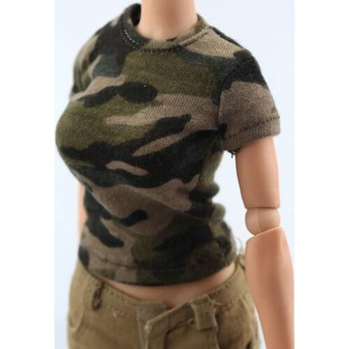 1/6 Female Soldier Camouflage Short-Sleeved T-Shirt Ph Plastic Coated Body Can Be Worn, Suitable For 12-Inch Action Figure