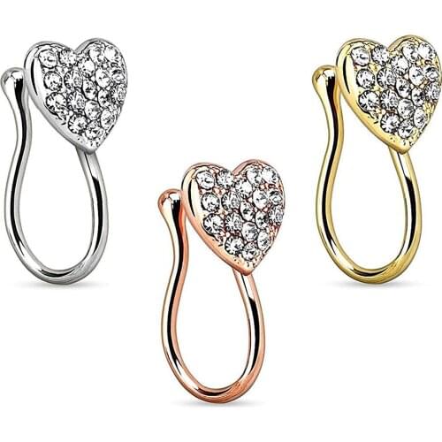 1 Piece Stainless Steel Heart Clip On Nose Ring Star Fake Nose Piercing Clip On Nose Clip Fake Jewelry Faux Piercing Non-Pierced