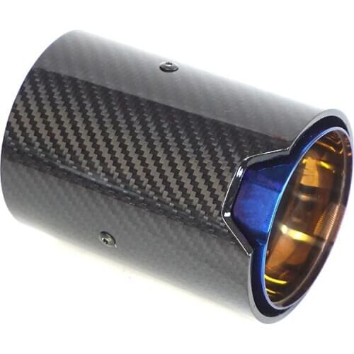 1 Piece Inlet 63mm Length 120mm Outlet 93mm Glossy Carbon Fiber Bottom Blue Stainless Exhaust Pipe For M Performance pipe