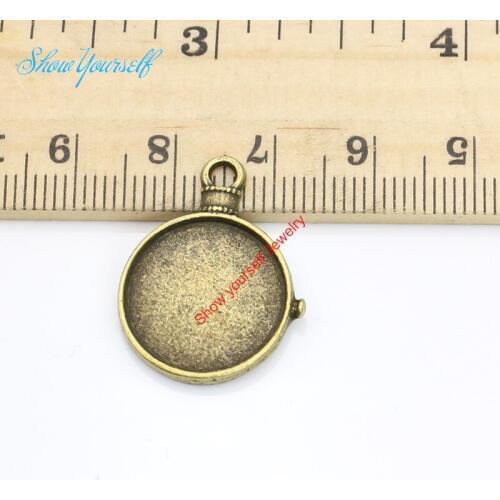 10pcs Antique Silver Bronze Plated Round Photo Frame Charms Pendants for Necklace Jewelry Making DIY Handmade Craft 15mm
