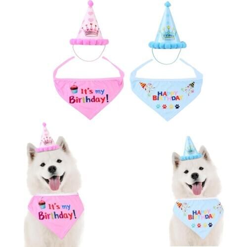 2020 Funny Cute Pet Cat Dog Birthday Headwear Caps Hat Party Supplies Costume Bandana Headwear Letter Star Print Pet Accessory