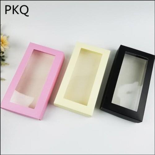 5pcs 21*11*3.5cm Large Cardboard Paper Box with PVC Clear Window Packaging Clothing Storage Box Wallet Wrapping Box