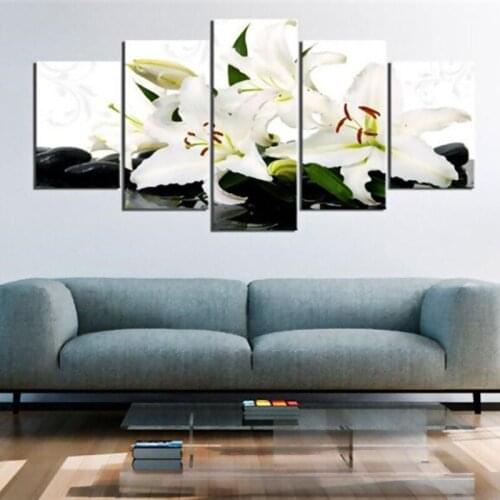 5 Pieces of Lily Flower Living Room Home Decoration Nordic Modern Minimalist Sofa Frameless Printing Canvas Hanging Painting