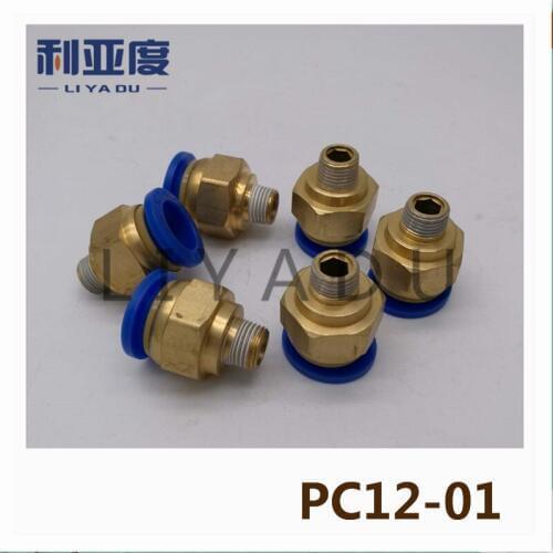 50PCS/LOT PC12-01 12mm 1/8" inch fast joint / pneumatic connector / copper connector / thread