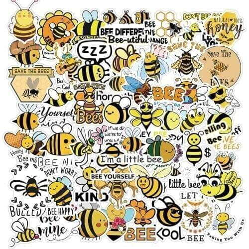 50PCS Little Bee Animal Yellow Sticker For Laptop Skateboard Guitar Stationery Fridge Car Bottle Graffiti Notebook Decals