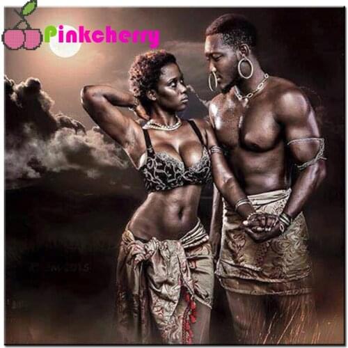 5d Diy diamond mosaic Primitive African Couple cross stitch 3d embroidery diamond painting Full square Drill Lover Gift k1126
