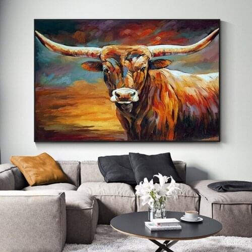 Abstract watercolor graffiti Animals Cow Canvas Painting Posters and Prints Cuadros Wall Art Pictures for Home Decor Frame