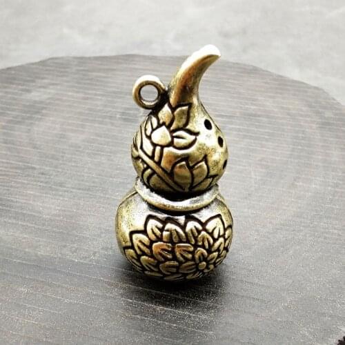Antique Solid Brass bottle gourd Miniature Figurines Retro Copper Animal Tea Pet Desktop Ornament Decor Crafts Keychain Pendants