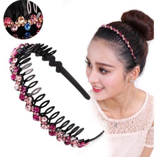 AWAYTR Hairbands Non-slip Bezel Colorful Rhinestone Flower Water Ripple Hair Hoop Headband for Women Hair Bands Hair Accessories