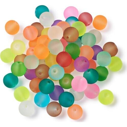 500pcs Transparent Frosted Glass Beads for Handmade DIY Necklace Bracelet Jewelry Making Round Mixed Color 10x9.5mm Hole: 1mm
