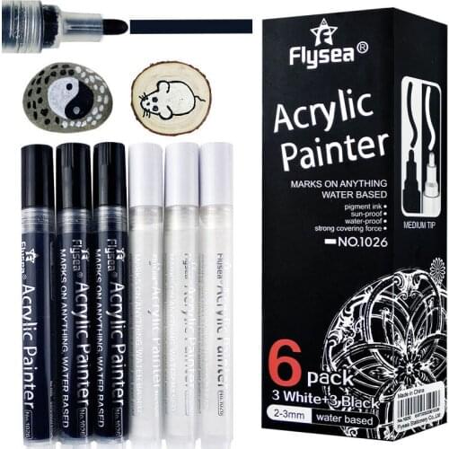 Black White Acrylic Stone Paint Markers Pens Painting Pen Permanent Rocks Glass Comics Fabric Wood DIY Crafts School Art Supplie