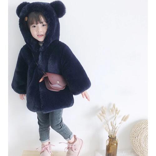 Dollplus Kids Hooded Faux Fur Coat Cotton Jackets for Children Kids Lovely Solid Warm Coat for Baby Girls Winter Party Clothes